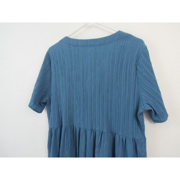 Emery Rose Large Blue Sundress Short Sleeve V Neck T Shirt Dress Pleated - Picture 7 of 7
